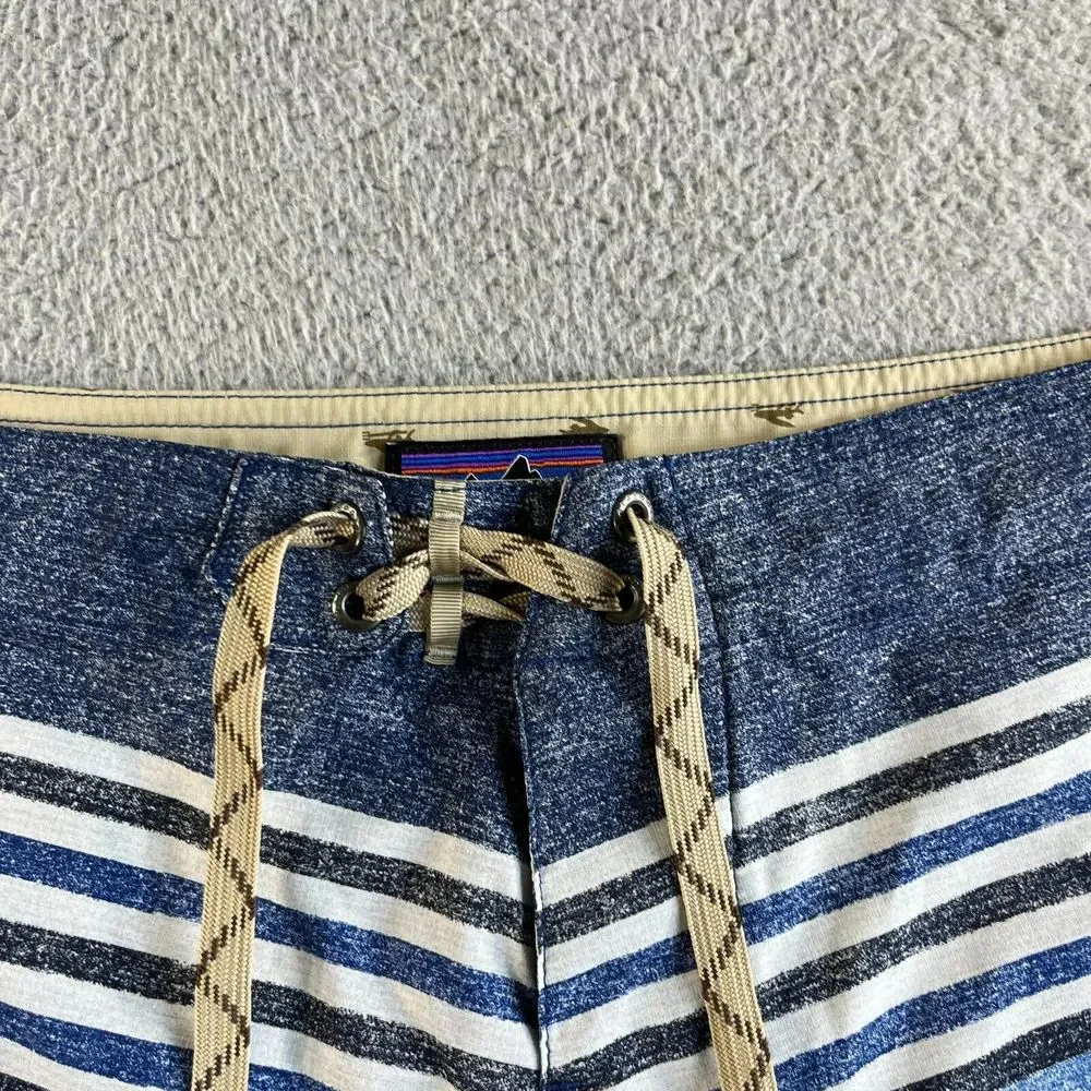 NEW Patagonia Board Shorts Mens Blue 38 Striped Swim Trunks Hybrid Outdoor Beach